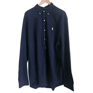 Ralph Lauren Mens Navy Blue Cotton Featherweight Mesh Collared Shirt, Size XXL